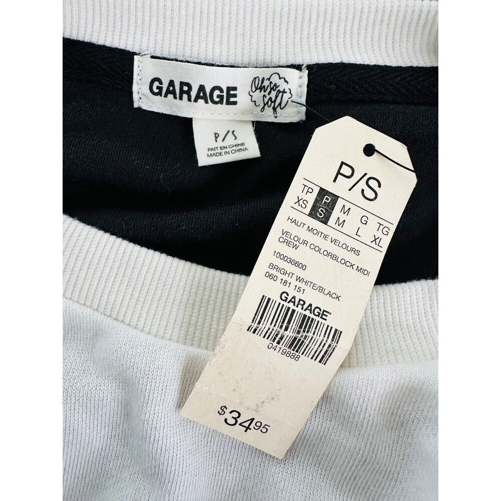 Garage Velour ColorBlock Knit Top Long Sleeve Women's Small White & Black NWT - Picture 4 of 10